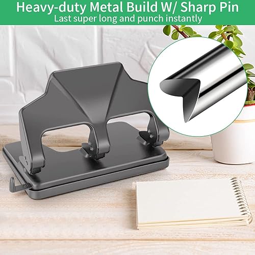 Vista 4 de AFMAT - Perforadora de 3 agujeros, perforadora de papel resistente de 40 hojas, 50% de esfuerzo reducido de 3 agujeros, perforadora de 3 agujeros