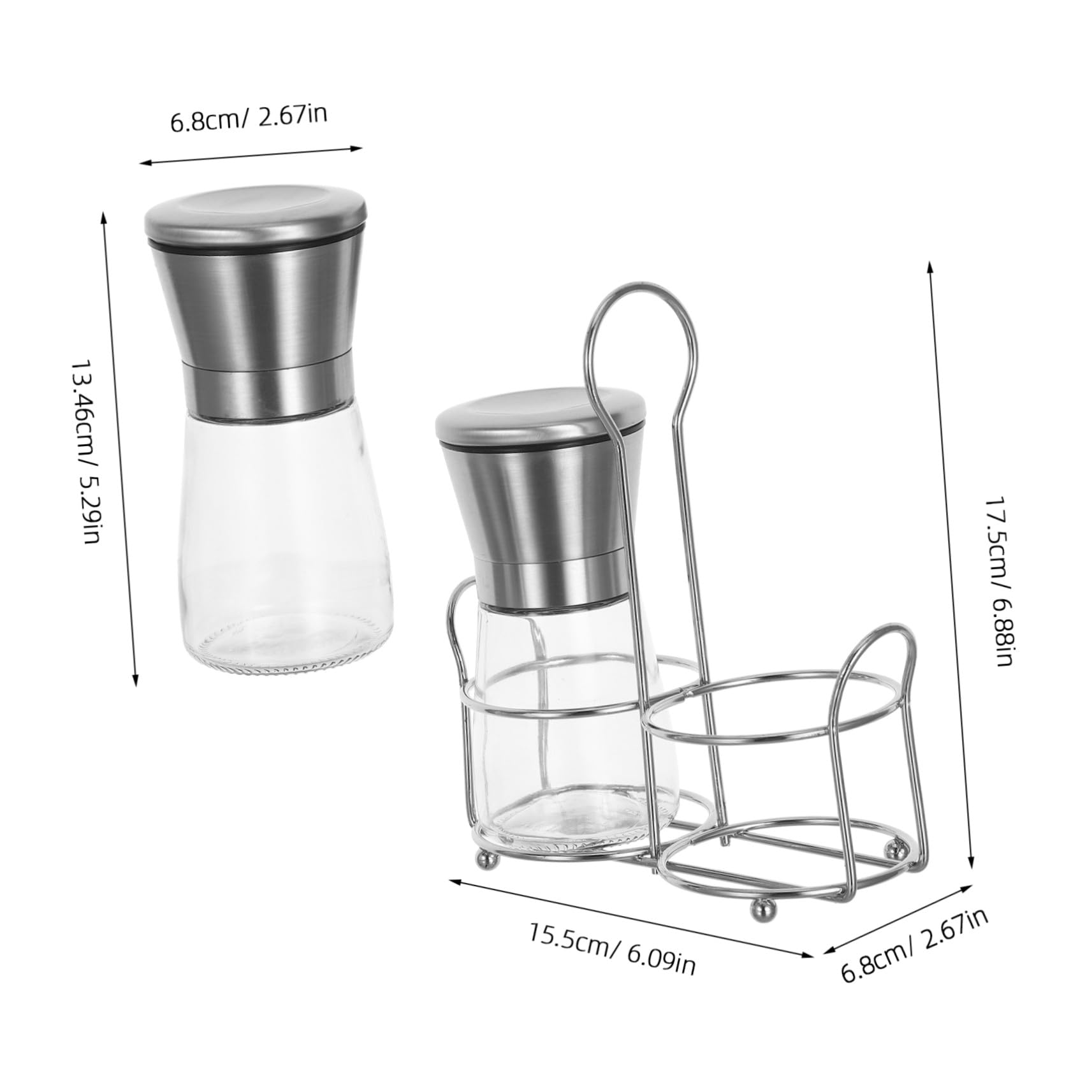 Yardenfun Macina Pepe Manuale in Acciaio Inox con Macina Regolabile, Bottiglia Trasparente Ricaricabile per Pepe Nero e Sale Marino, per Cucine Domestiche e Barbecue All'aperto