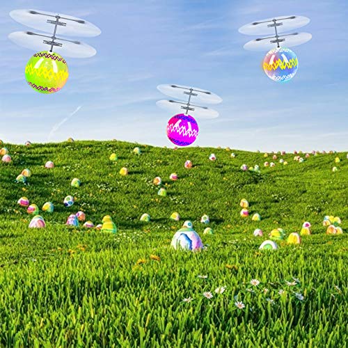 3 Pack Color Easter Eggs Flying Balls Toys for Kids Boys Easter Gift Hand Remote Control Rechargeable Helicopter Led Mini Drones Easter Basket Stuffers for Boys Girls Easter Party Outdoor Games - Thumbnail 4