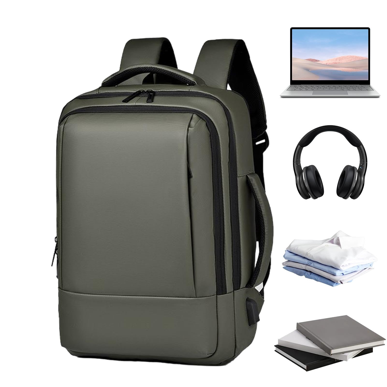 Zaino per laptop aziendale, zaino per laptop da uomo - Zaino espandibile per laptop - Zaino espandibile per laptop, borsa per notebook da viaggio per casa, viaggi, lavoro, Verde verde versione
