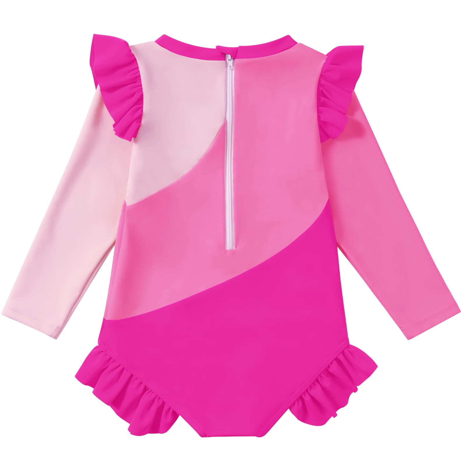 WISREMT Toddler Swimsuit Girl One Piece Swimsuit Baby Long Sleeve Bathing Suit Rash Guard with Zipper UPF 50+ 1T 2T 3T 4T 5T Hot Pink
