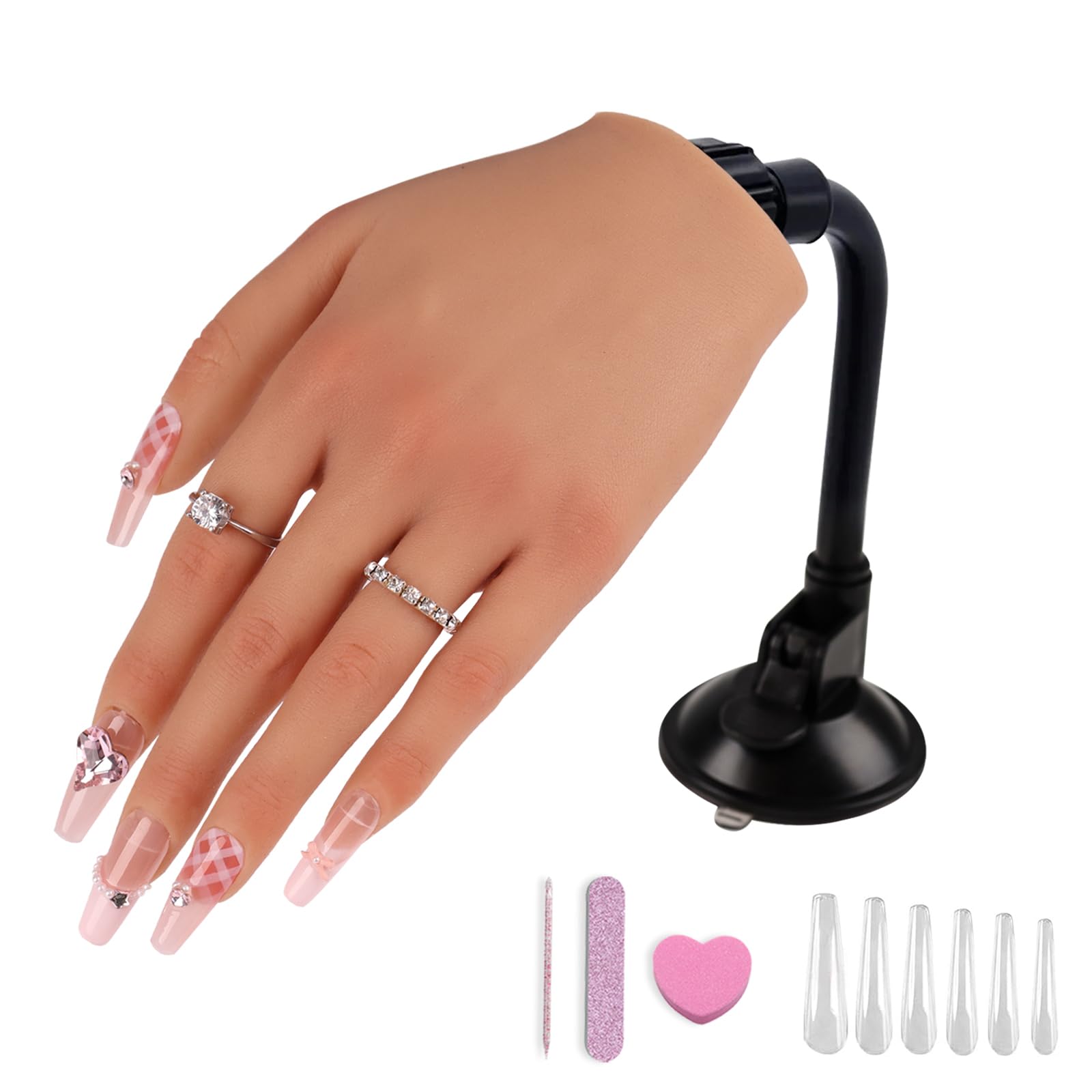 KnowU Übungshand Für Nageldesign Silikon, Übungshand Für Gelnägel Set, Fake Hand mit Stand, Nagel Praxis Training Hand Modell, links