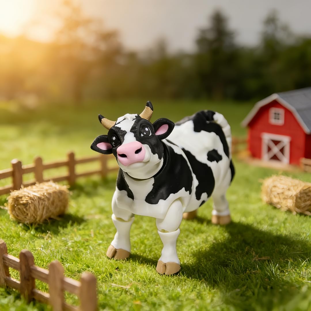 3D Printed Animals Cow - Articulated Cow Toys, Flexible Animals Toy Statue, Movable Joints, Desk Home Office Decor, Ideal Birthday