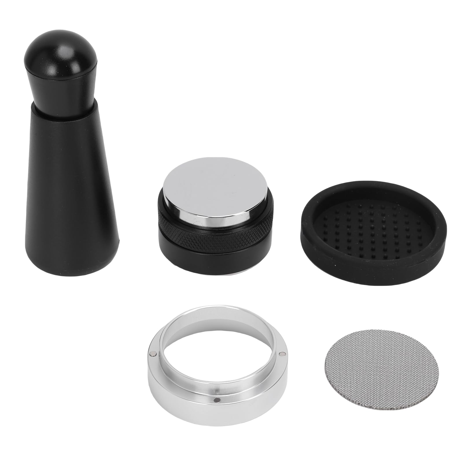 Generic Juego de Compactador de café, Base de Silicona Resistente, Anillos Dosificadores de Polvo para Herramientas de Barista, Práctico Soporte para Máquina de café, 5 Accesorios para (58MM)