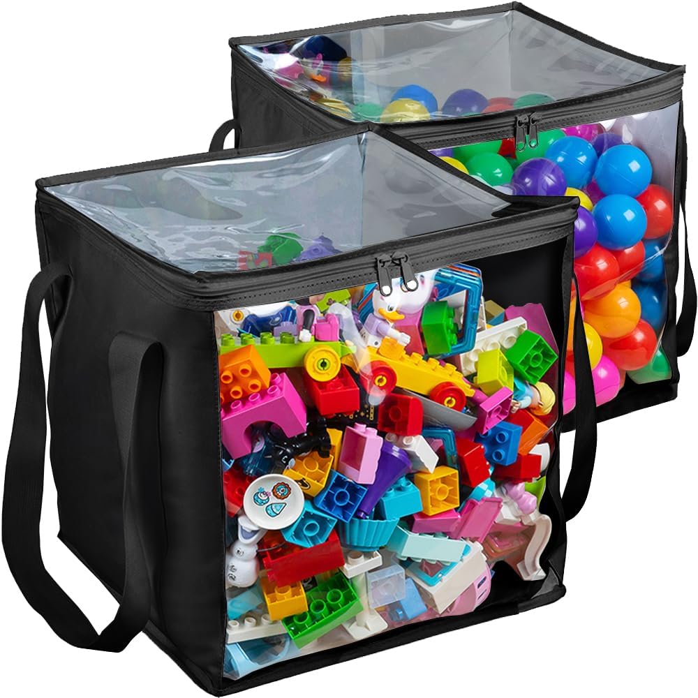 Large toy storage bags with zipper organizer for kids