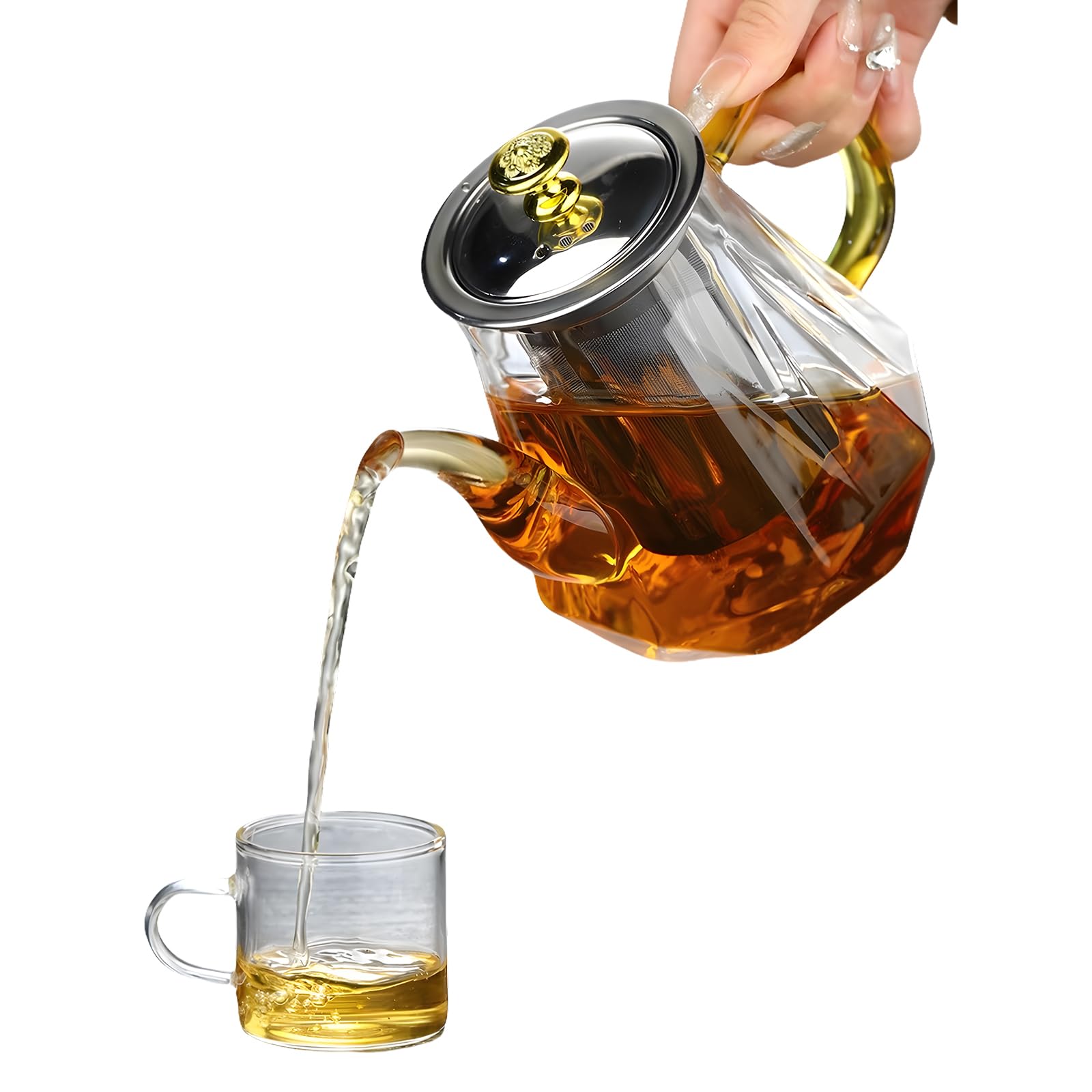 Teiera in vetro con colino, teiera in vetro, 1000 ml, teiera con filtro in vetro, resistente al calore, senza gocciolamento, per tè nero, tè verde, tè alla frutta profumata