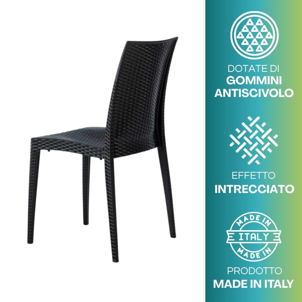 PALUPLUS Set 2 Sedie da Giardino effetto Rattan in Polipropilene colore ANTRACITE, misura 39x46x81 cm, Sedia Impilabile Senza Braccioli per Esterno ed Interno, Made in Italy -MAD603F-9
