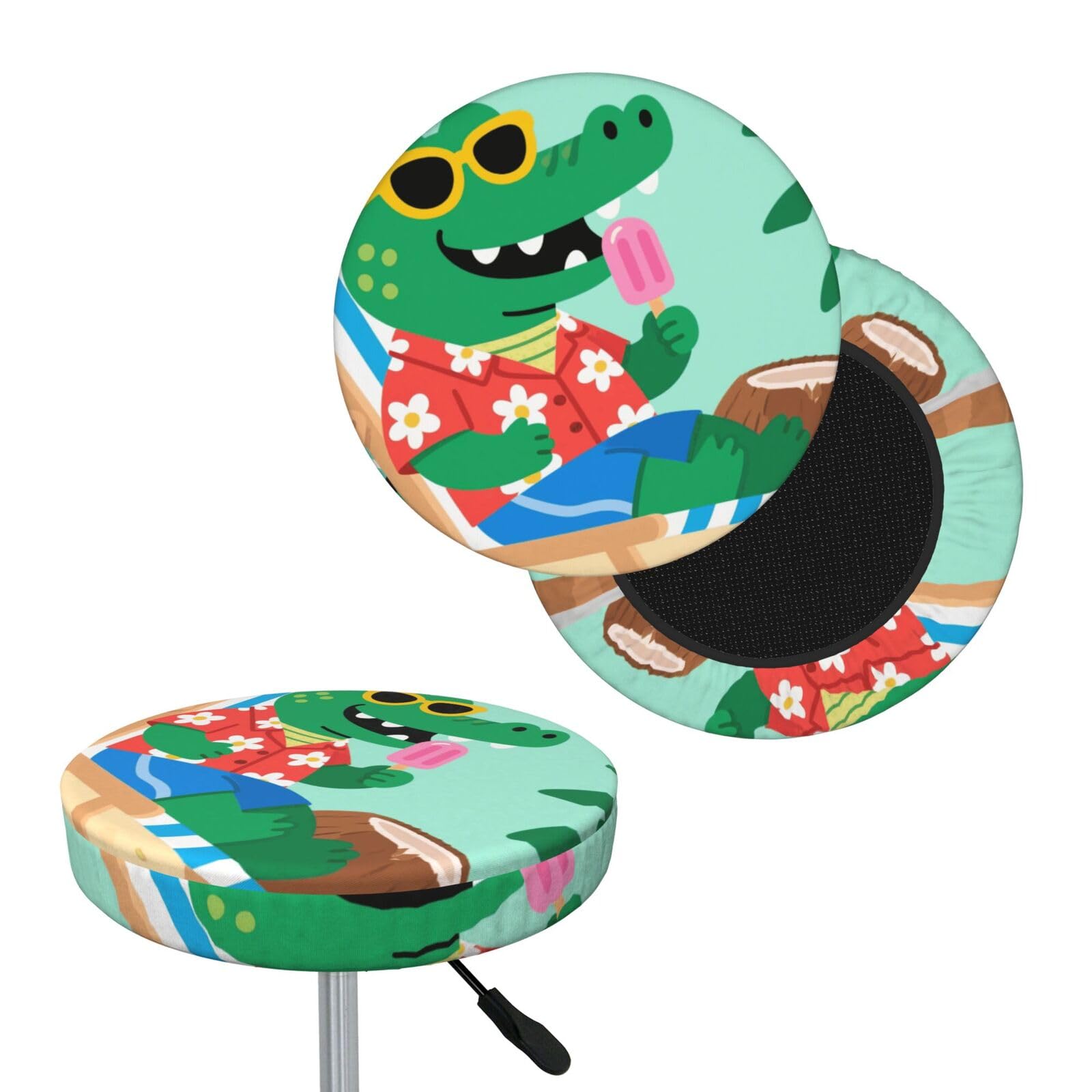 FekiLoot Cute Alligator Round Bar Stool Covers Stretch Washable Bar Stool Covers Dustproof Slipcover Bar Chair Covers with Elastic Band for Bar Kitchen Living Room Decor 12 Inch