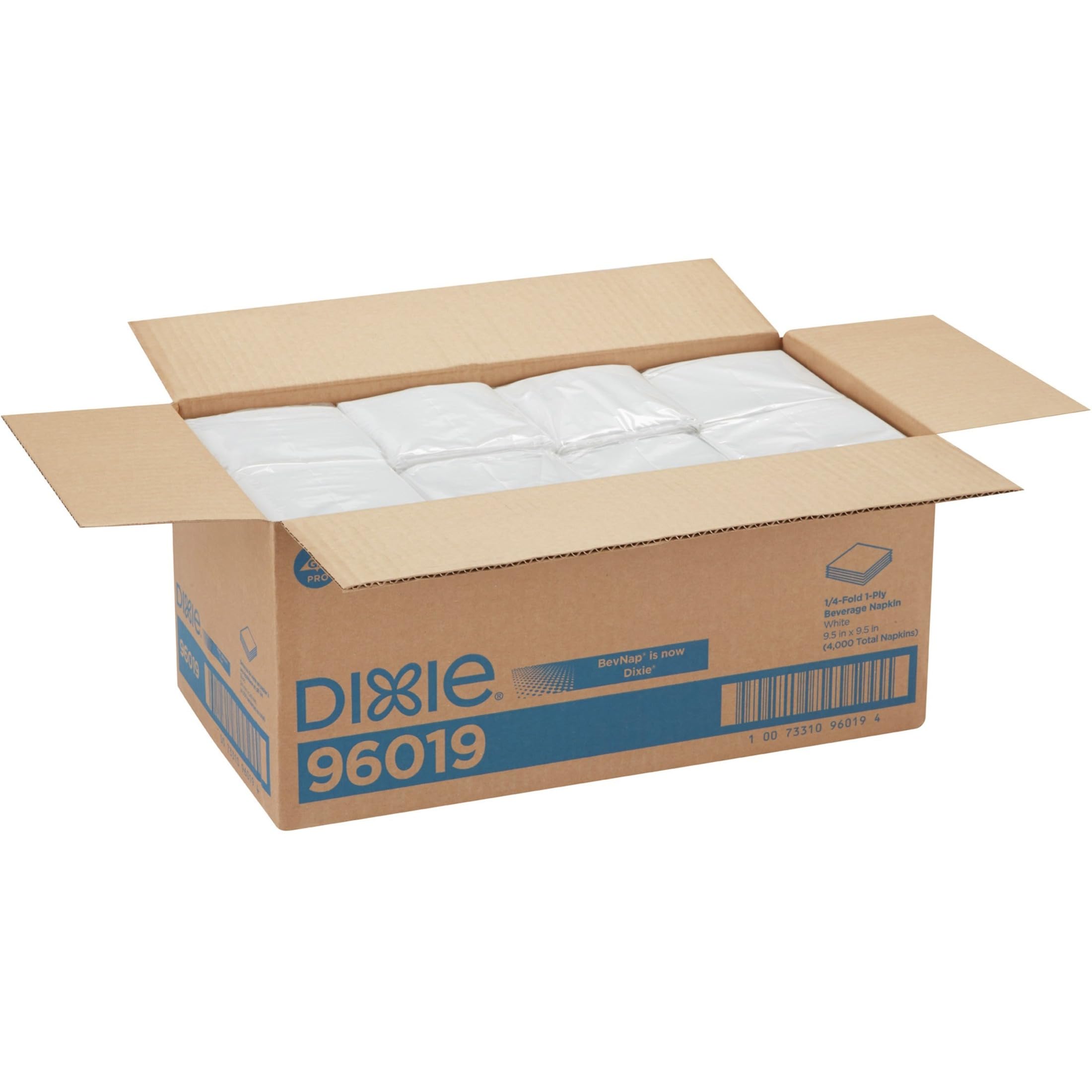 Dixie Servilleta de 1 capa para bebidas de GP PRO (Georgia-Pacific), color blanco, pliegue de 1/4, 96019, 500 servilletas por paquete, 8 paquetes por caja, 4000 unidades