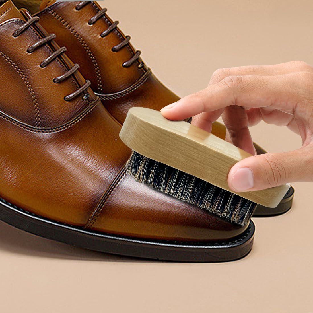 Kit d'Entretien de Chaussures 12 Pièces - Cirage Pour Cuir Avec Cire Marron et Noire, Brosses de Polissage - Compact, Marron
