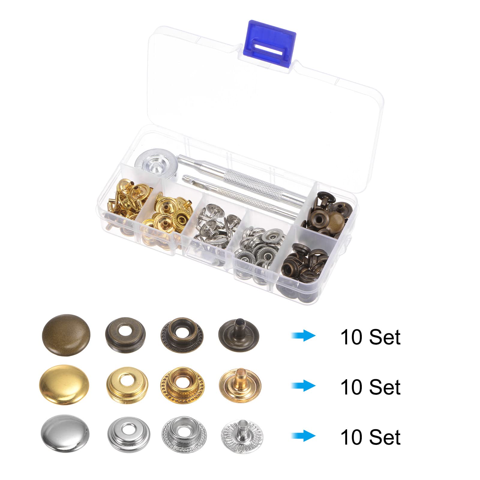 Kit De 12 Boutons-Pression Métal 15mm Avec Outils - Trousse Complète Pour Couture Cuir Et Vêtements