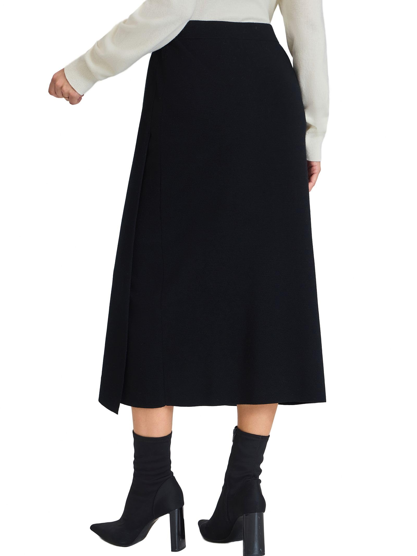 Gonna a Maglia Donna in 100% Lana Merino Lavabile in Lavatrice - Vita Alta Midi con Spacco Laterale Taglio Matita ed Elastico
