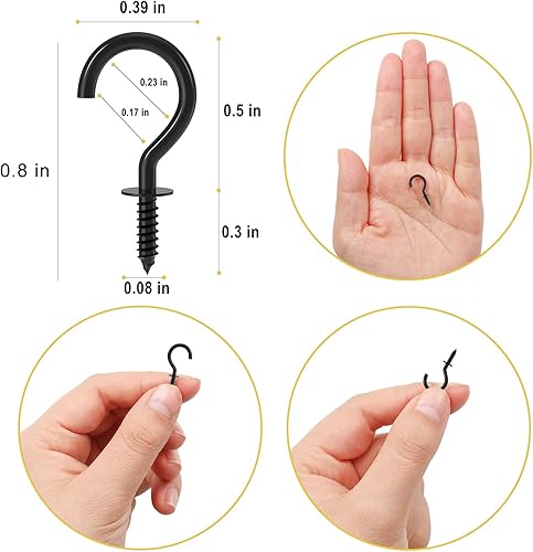 Miniatura 3 de RELBRO 100 ganchos de tornillo pequeños, mini ganchos negros de 12 pulgada para joyería, tornillos de metal, ganchos de pared de techo de madera