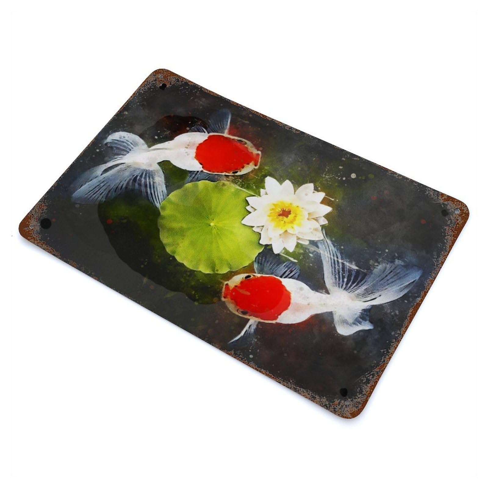 Fish Watercolor Vintage Wall Sign 11.8"x7.9", Rust Effect Metal Decor for Office, Studio And Wall Decor