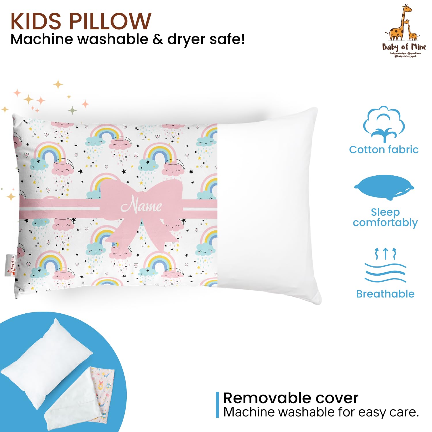 Baby of Mine Personalized Pillow for Kids – Custom Name, Super Soft Cotton Kids Cushion for 5 Years Old Kids, Adorable Prints - Image 5 thumbnail