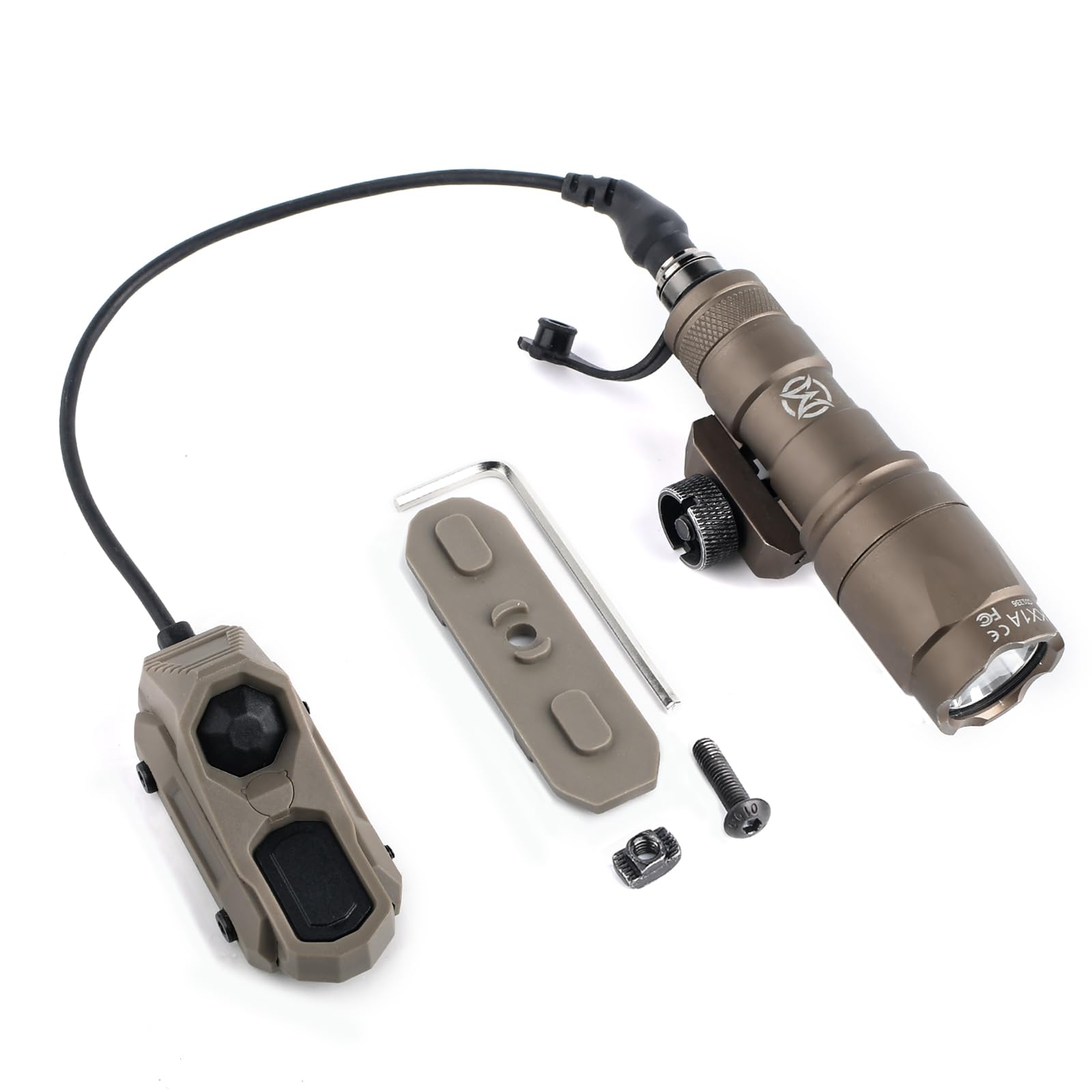 M300A Lampe de poche LED Torche tactique 600 Lumens,Lumière Scout légère pour mlok Keymod 20mm Picatinny Rail System (Marron)