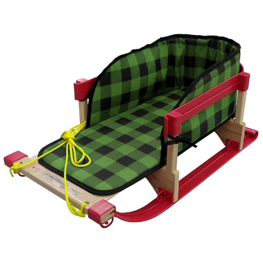 Superio Children Wooden Sled, Snow Sled for Toddlers, Kids Sleigh with Pull Ropes and Cushion, Baby Sled