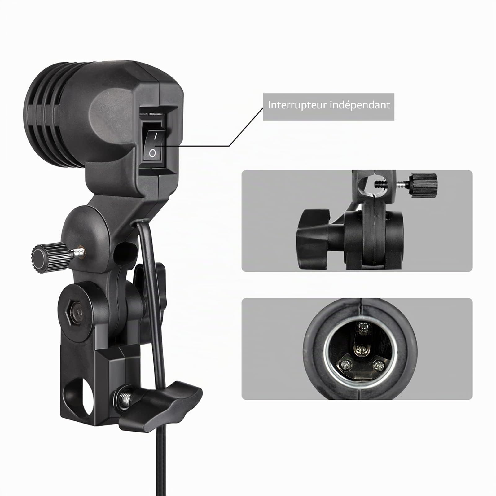Andoer Kit parapluie de photographie de studio avec parapluies blancs de 33 pouces * 2 supports pour trépied en métal de 2 m * 2 prises de lumière + E27 * 2 pour la diffusion en direct de photographie