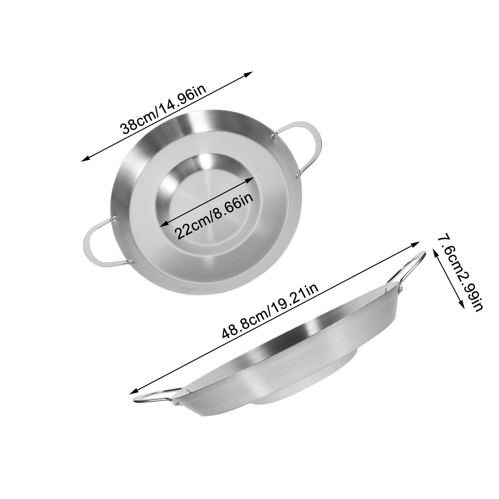 Artibetter Poêle en Acier Inoxydable Argentée Épaisse, Adaptée la Cuisson Barbecue en Extérieur, Ustensile Cuisine Inox Professionnel Polyvalent