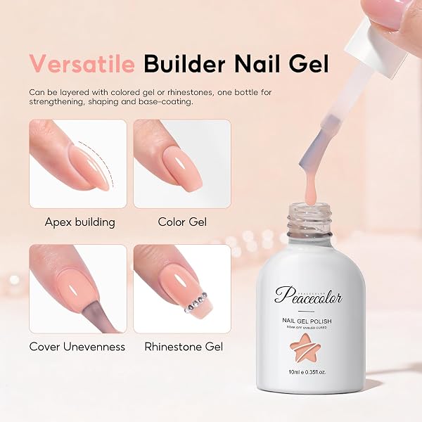 PEACECOLOR Builder Uñas Gel 10ML, Pintauñas Semipermanentes Blanco Lechoso Rosa Nude Gel Constructor para Extensión Reconstrucción Decoración de Uñas Principiantes y Profesionales - 4