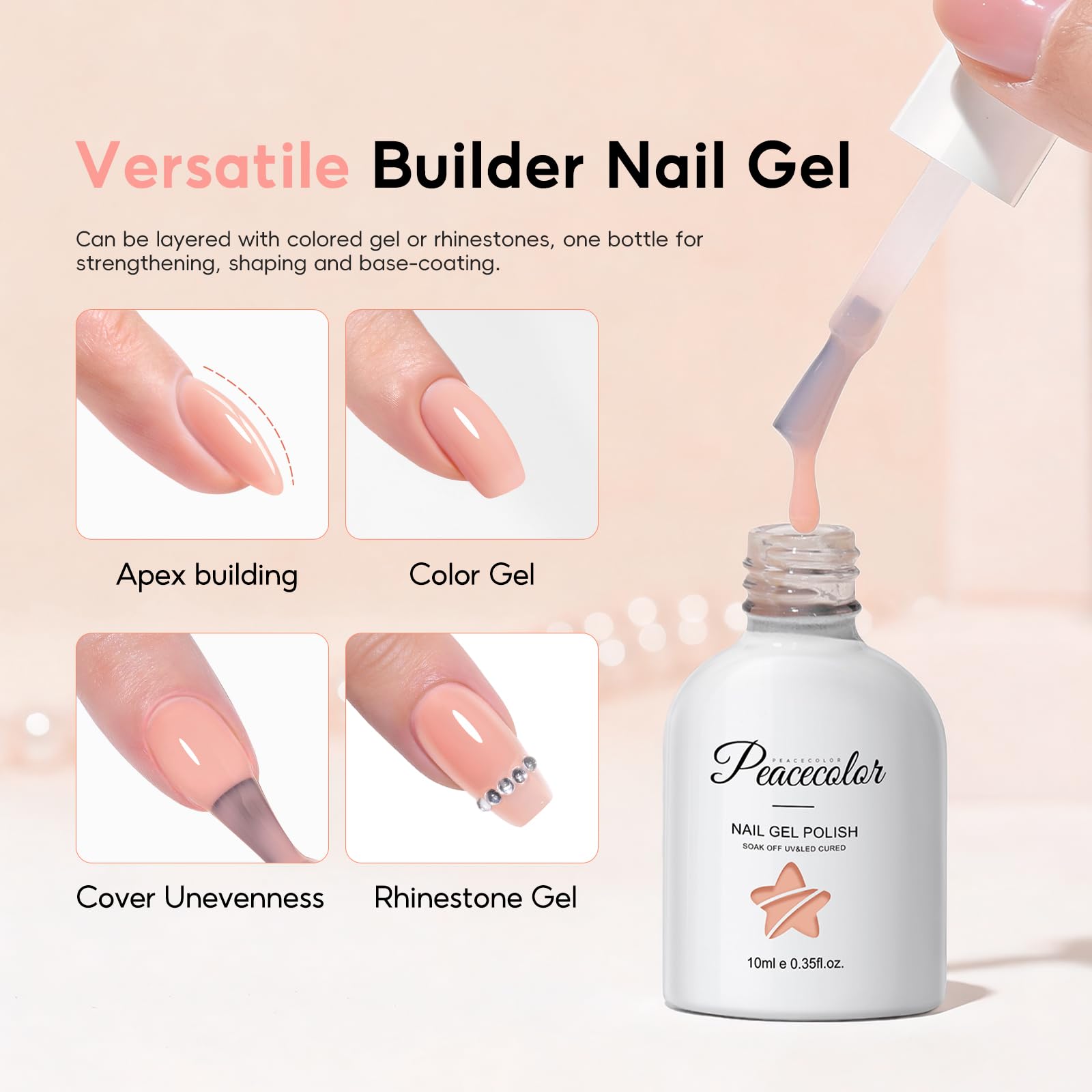 PEACECOLOR Builder Uñas Gel 10ML, Pintauñas Semipermanentes Blanco Lechoso Rosa Nude Gel Constructor para Extensión Reconstrucción Decoración de Uñas Principiantes y Profesionales — view 4