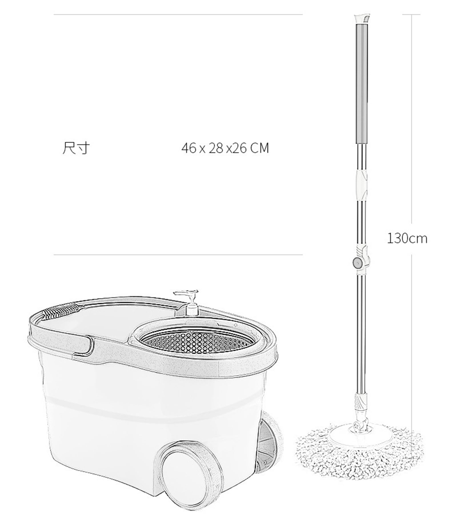 Juego de fregona y Cubo de Acero Inoxidable, fregona giratoria de 360° con escurridor, Cabezales de Microfibra superabsorbentes y Mango para la Limpieza de Suelos.