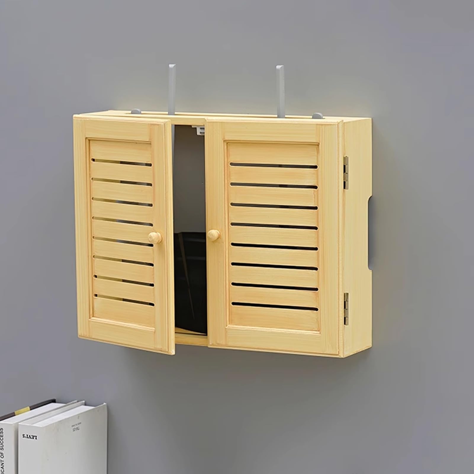 WiFi Storage Box Wall Mount WiFi Router Box Hider Decorative Router Storage Modem Wall Mount Home Media Storages Cabinet for Bedroom Living Room(Natural,47cm/18.5in)