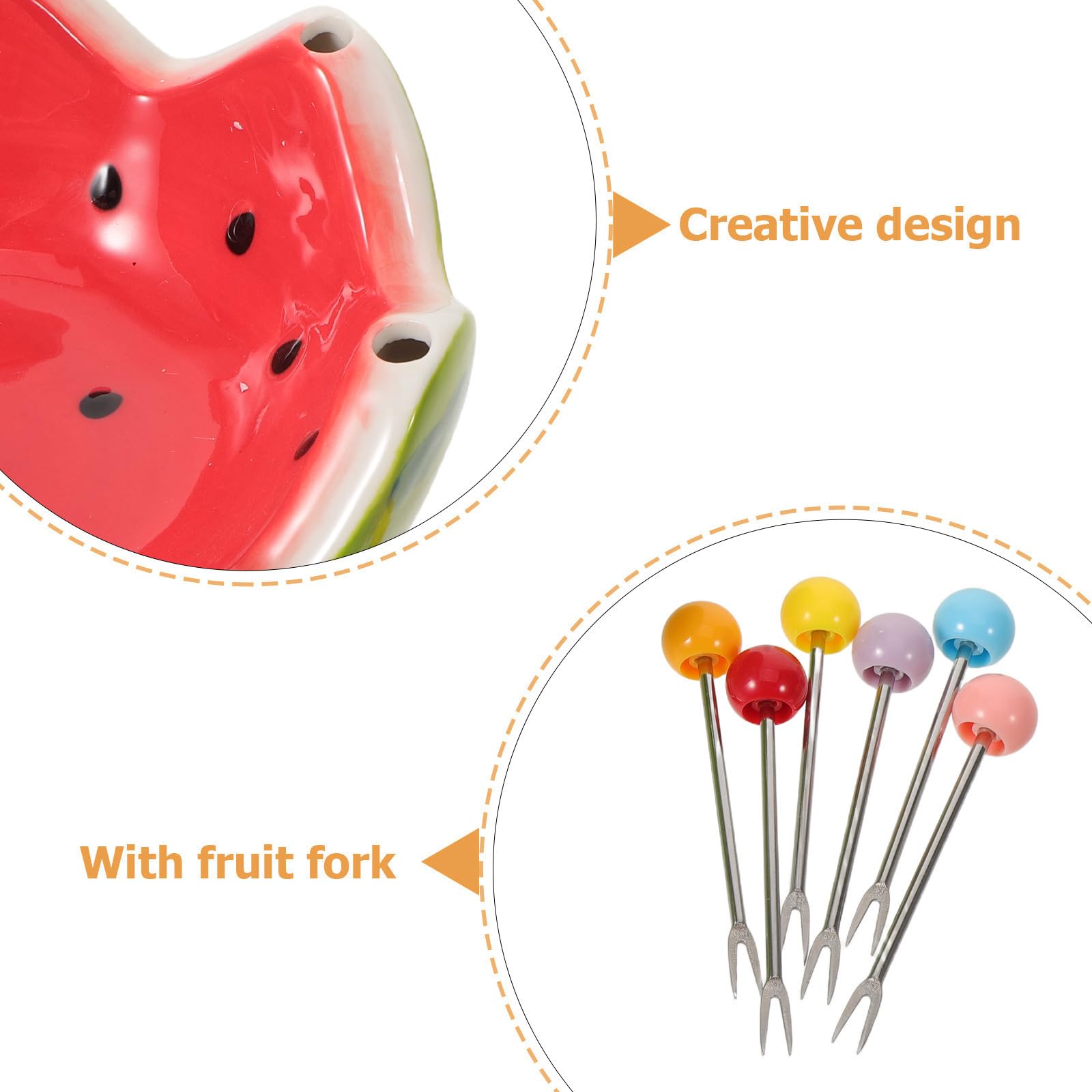 Artibetter Frutero Decorativo de Cerámica con Forma de Sandía y Tenedores
