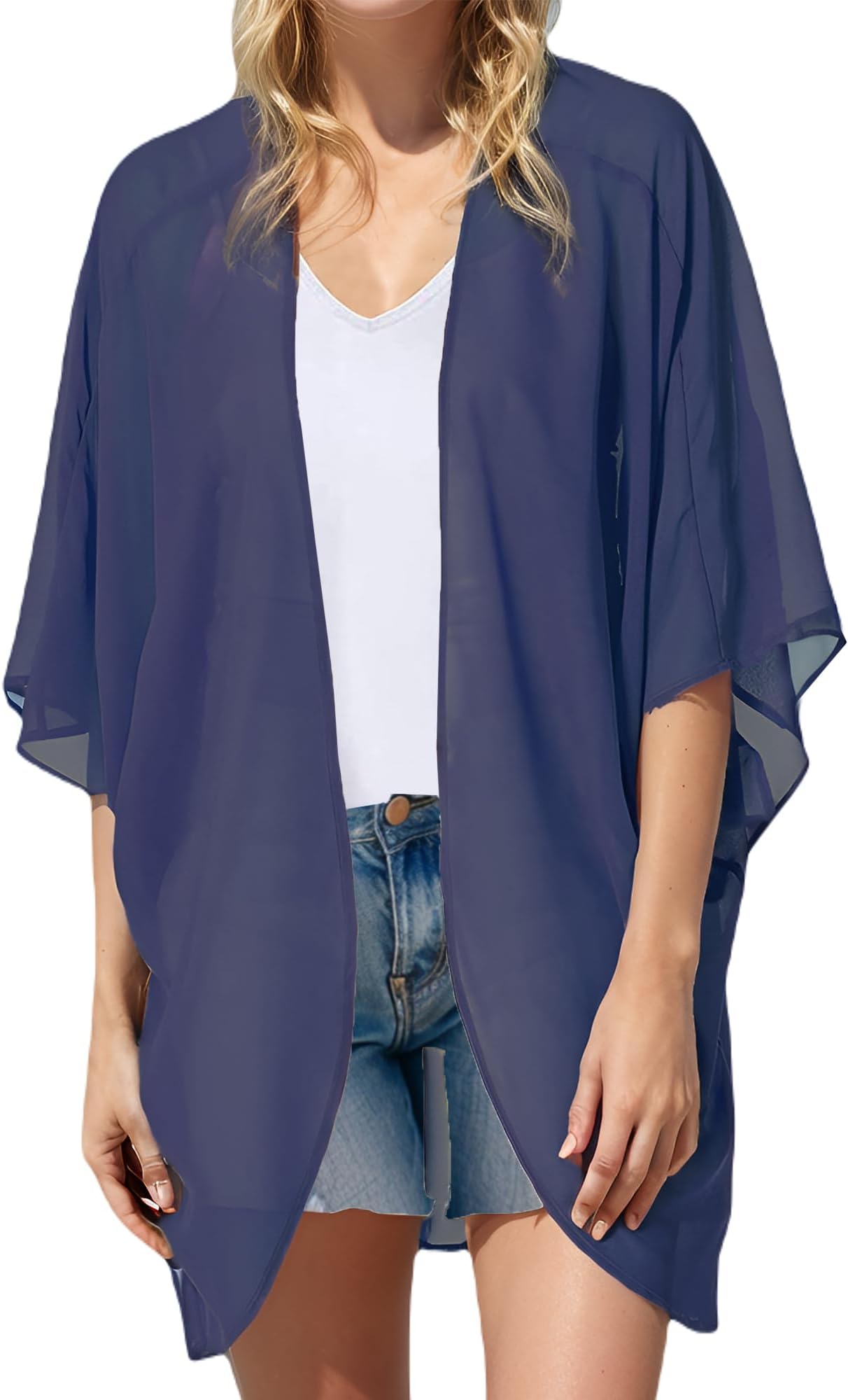 Women's Beach Kimono Coverup Sheer Chiffon Cover Ups, Casual Loose Open Front Cardigan Tops
