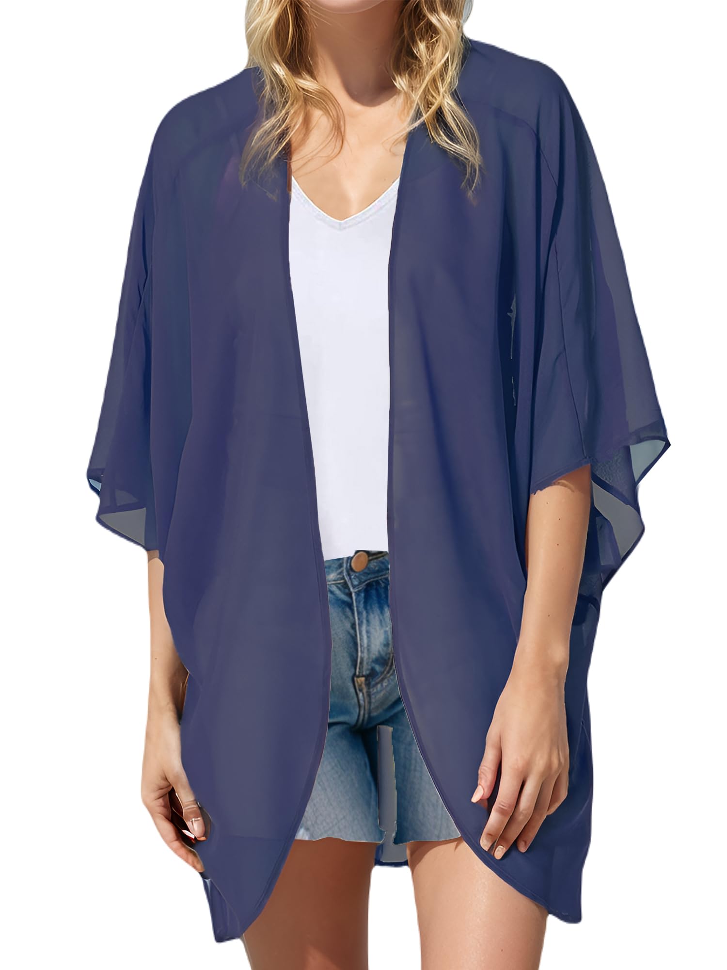 Moss Rose Women's Beach Kimono Coverup Sheer Chiffon Cover Ups, Casual Loose Open Front Cardigan Tops