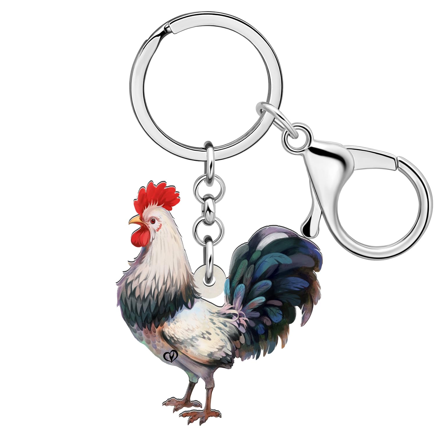 BONSNY Acrylic Colorful Rooster Chicken Keychains Key Ring Car Purse Bags Pets Lover Farm Animal Gifts (White)