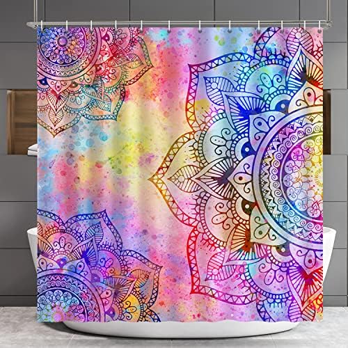 Lokigo Colorful Floral Shower Curtain, Mandala Shower Curtain, Boho Flower Shower Curtain for Home Bathroom Decor Set, Washable Fabric Polyester Modern Shower Curtain with Hooks, 72" x 72"