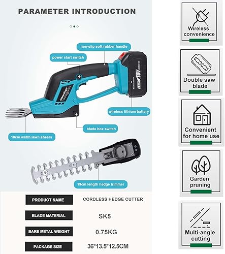 Miniatura 4 de Cortasetos inalámbrico para batería Makita de 18 V, mini tijeras de césped eléctricas de mano 2 en 1, recortadora de arbustos operada para jardín,