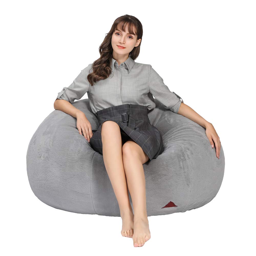 Pouf rond avec housse intérieure, rembourrage de qualité allemande, perles EPS (gris, 100 cm)