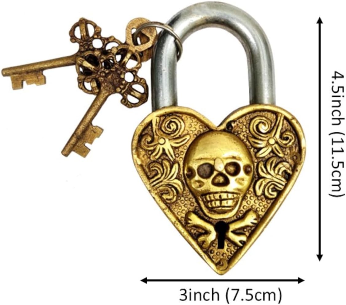 Purpledip Brass Padlock: Pirate Heart (11423)