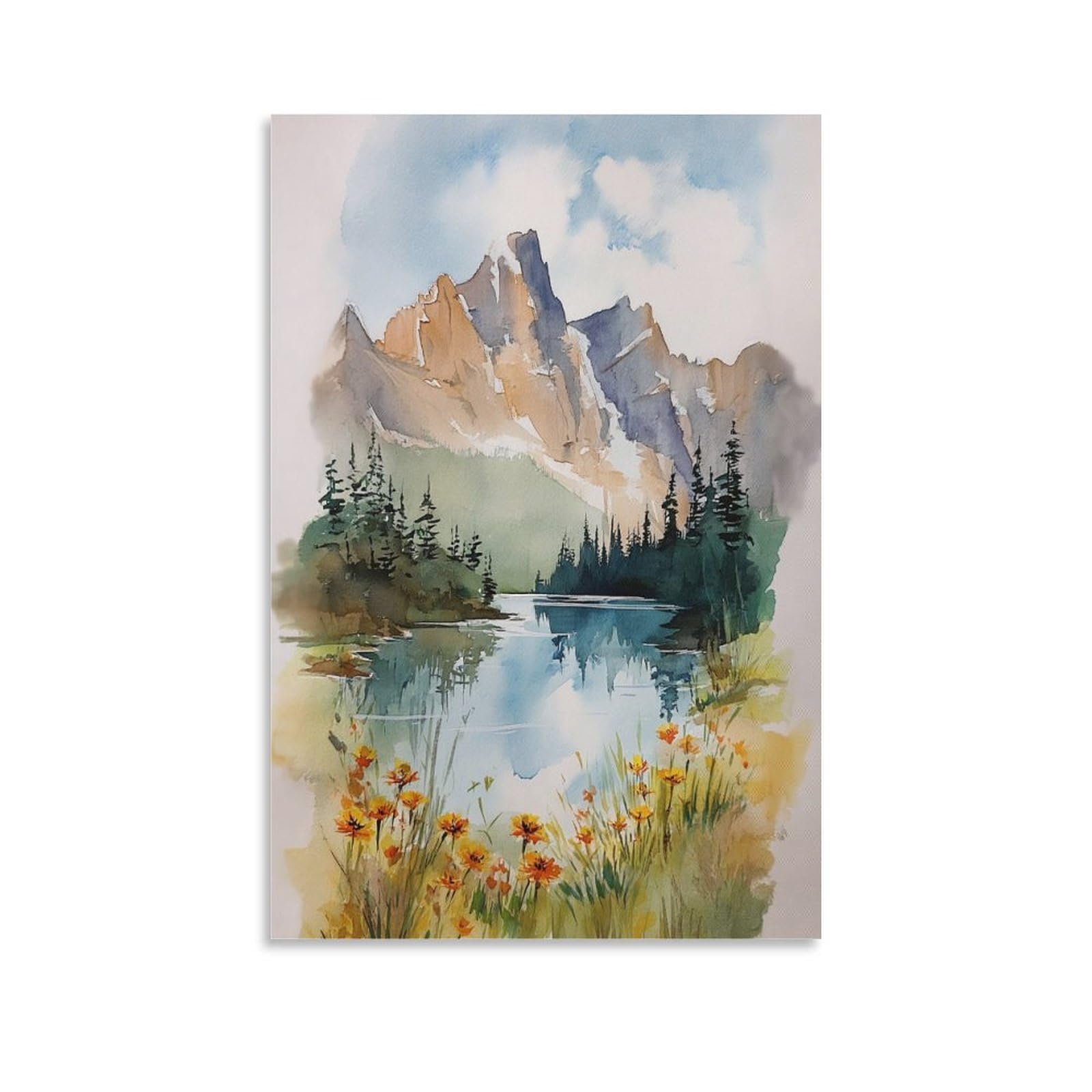 LCYNNH Banff Watercolor Painting_ Canadian Rocky Mountain 16x24inch(40x60cm) Print Home Bedroom Office Living Room Decor Canvas