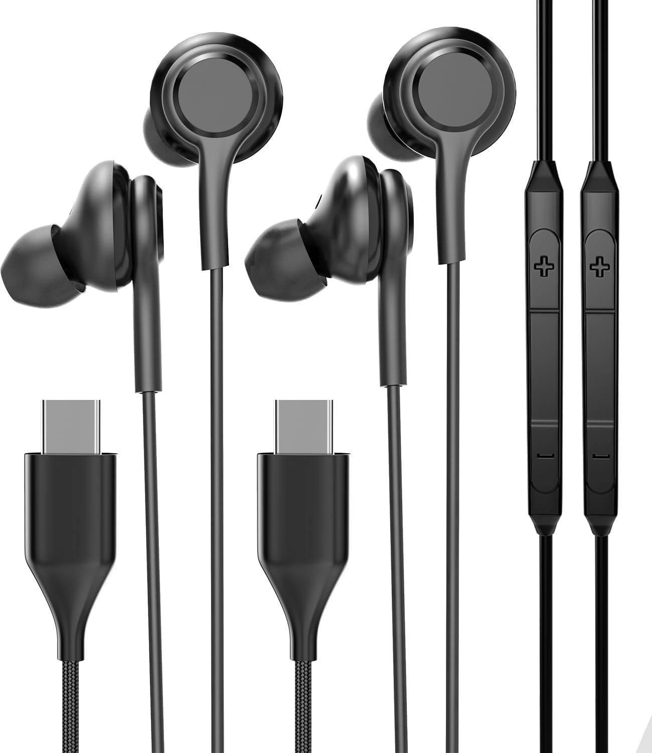 タイプc イヤホン マイク type-cイヤホン 有線イヤホン マイク付き(2個入りです) USB C ノイズキャンセリング 適用15 Pro Max Plus 、Air4/5、Mini6、Pro 12.9 イヤホン 適用Samsung Galaxy S23 S22 S21 S20 FE Ultra 適用Pixel 4 XL CJJ-JP