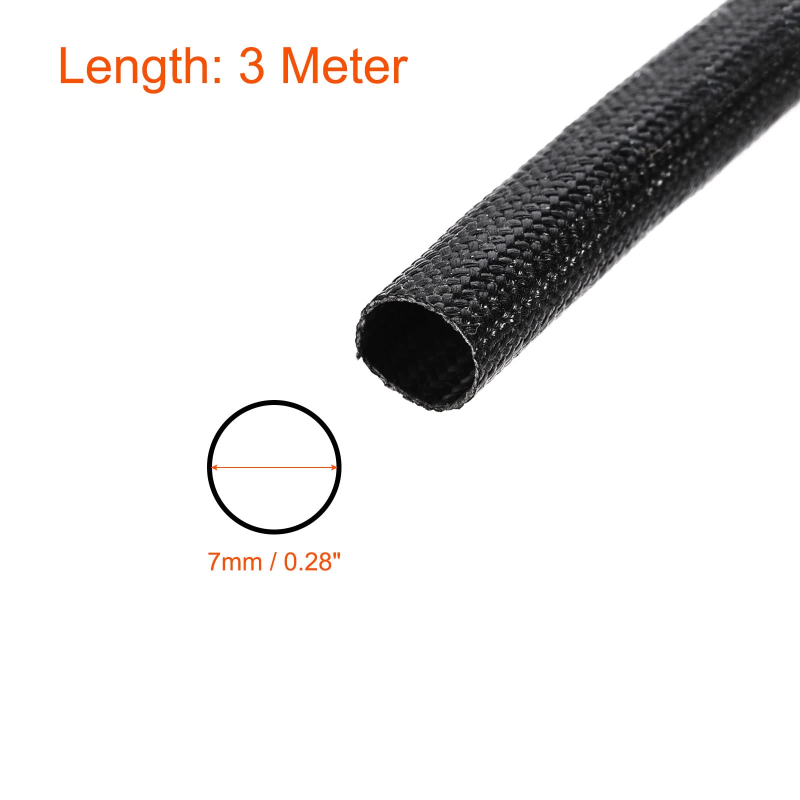 Rebower Silicone Fiberglass Sleeve Insulated Cable Protection Tube [for High-Temperature Applications] - 3M-7mm / Black