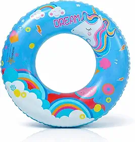 Boia Inflável Infantil Unicórnio Dream – Boia de Piscina para Criança – PVC Reforçado – Verão, Praia e Piscina – Cores Azul e Rosa – Tamanhos 60cm 70cm 80cm 90cm