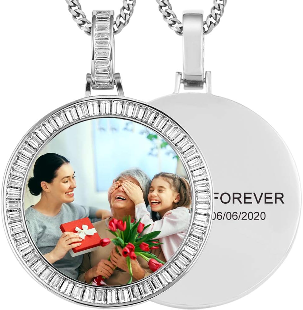 Custom Picture Necklace Personalized Photo Pendant Customized Picture Chains For Men Gold Silver Memory Round Engraved Medallion Necklaces