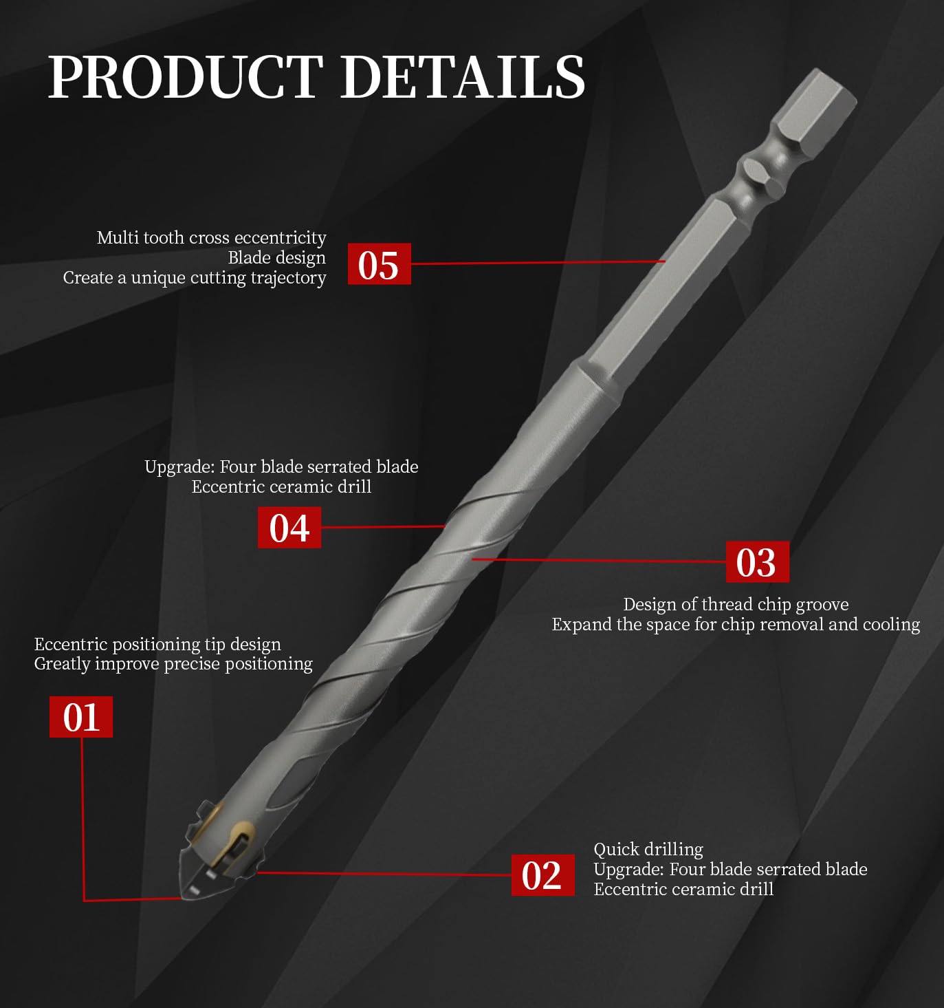 Juego De Brocas 4 Mm, 5 Mm, 6 Mm, 7 Mm, 8 Mm, 10 Mm, 12 Mm Acero De Tungsteno Brocas Hormigon Punta En Cruz DiseñO Dentado De Cuatro Filos Taladro ExcéNtrico Para Azulejos, HormigóN Y Vidrio