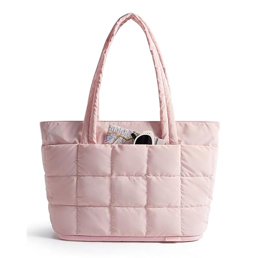 BAGSMART Expandable Tote Bag for Women, Puffer Work Tote Handbag, Quilted Carry On Bag for Travel Gym