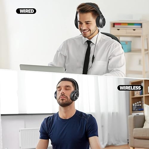 Miniatura 7 de Rydohi Auriculares Bluetooth sobre la oreja, tiempo de reproducción de 68 horas y 3 modos de música EQ, auriculares inalámbricos con micrófonograves