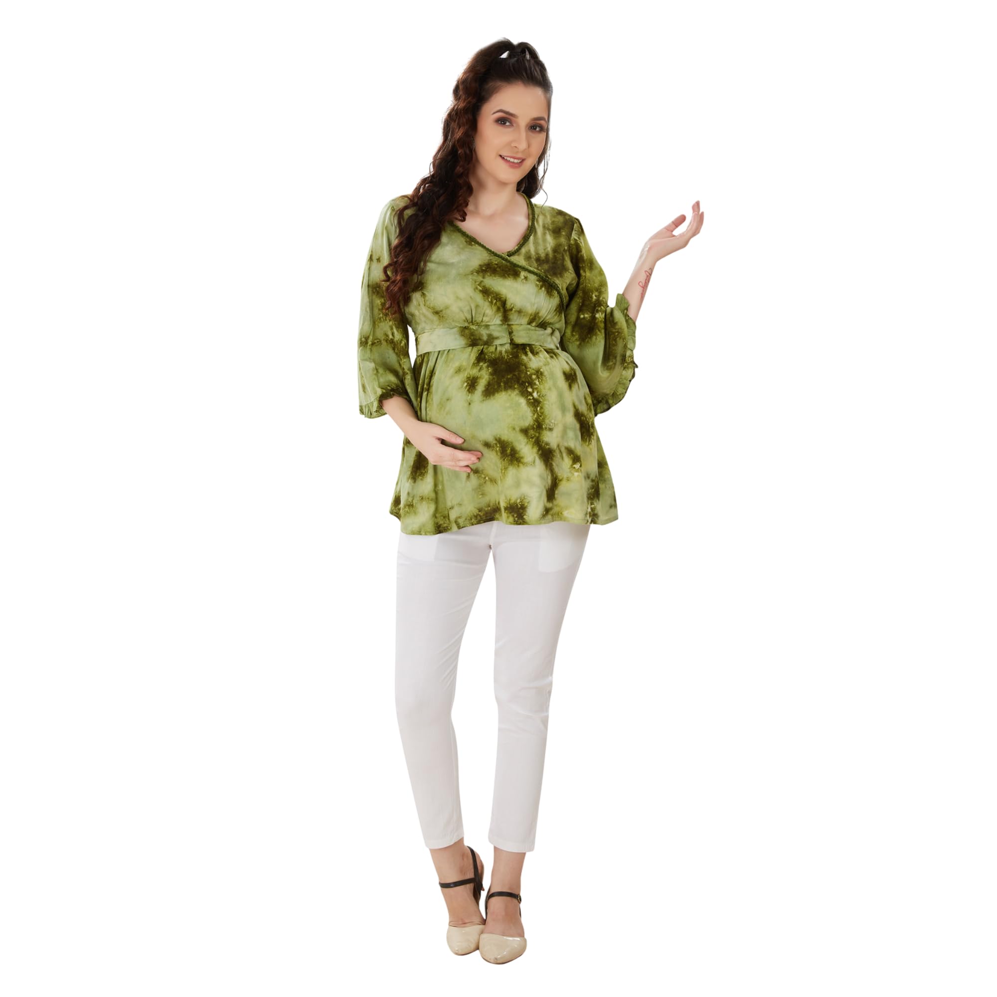 Olive Green Tiedye Maternity Top-image-46