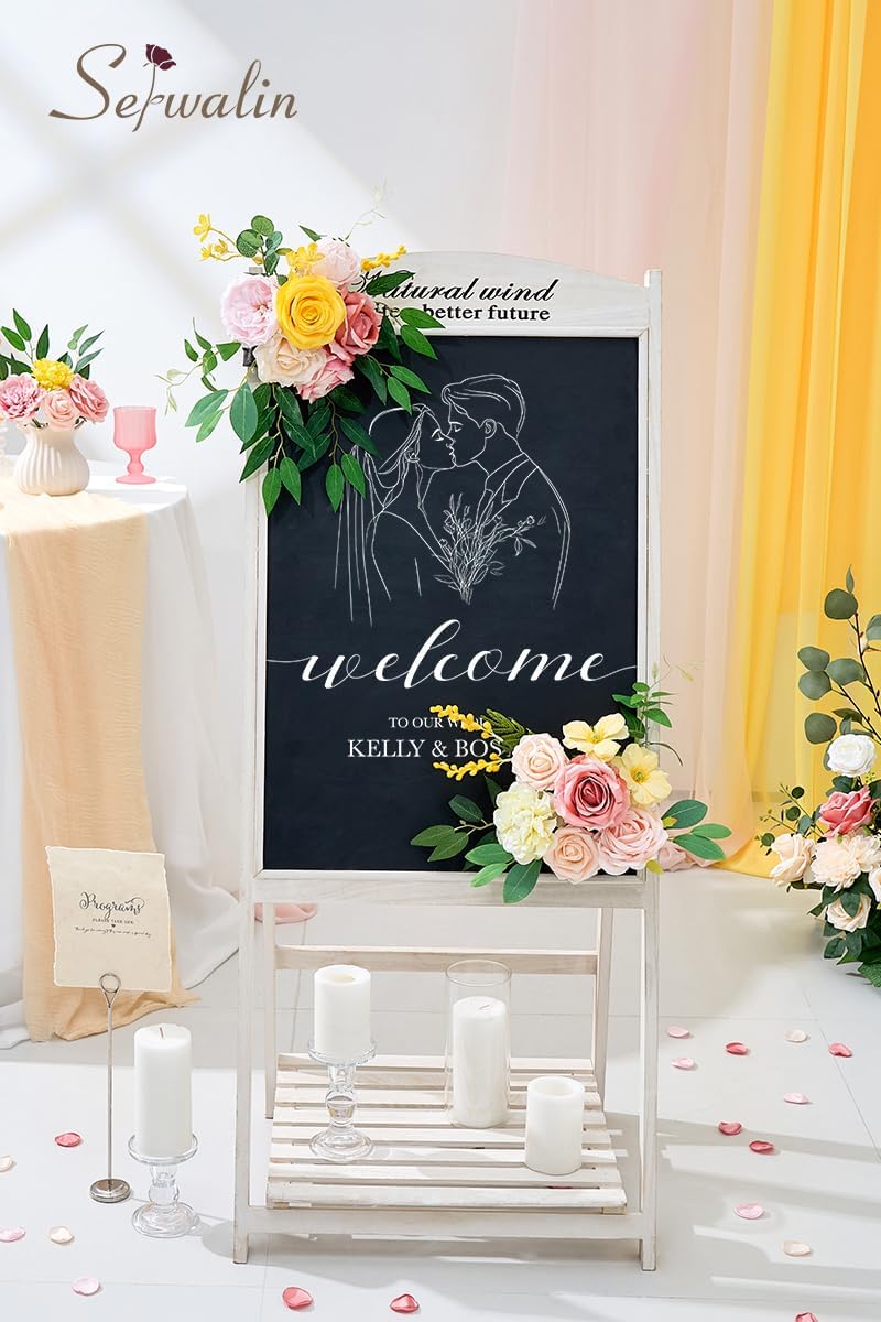 Serwalin Artificial Flowers,Pink Yellow Silk Fake Flowers Box for DIY Wedding Bridal Bouquet, Wedding Cake Flowers for Table Centerpieces Birthday Party Bridal Shower Home Decorations - Image 2