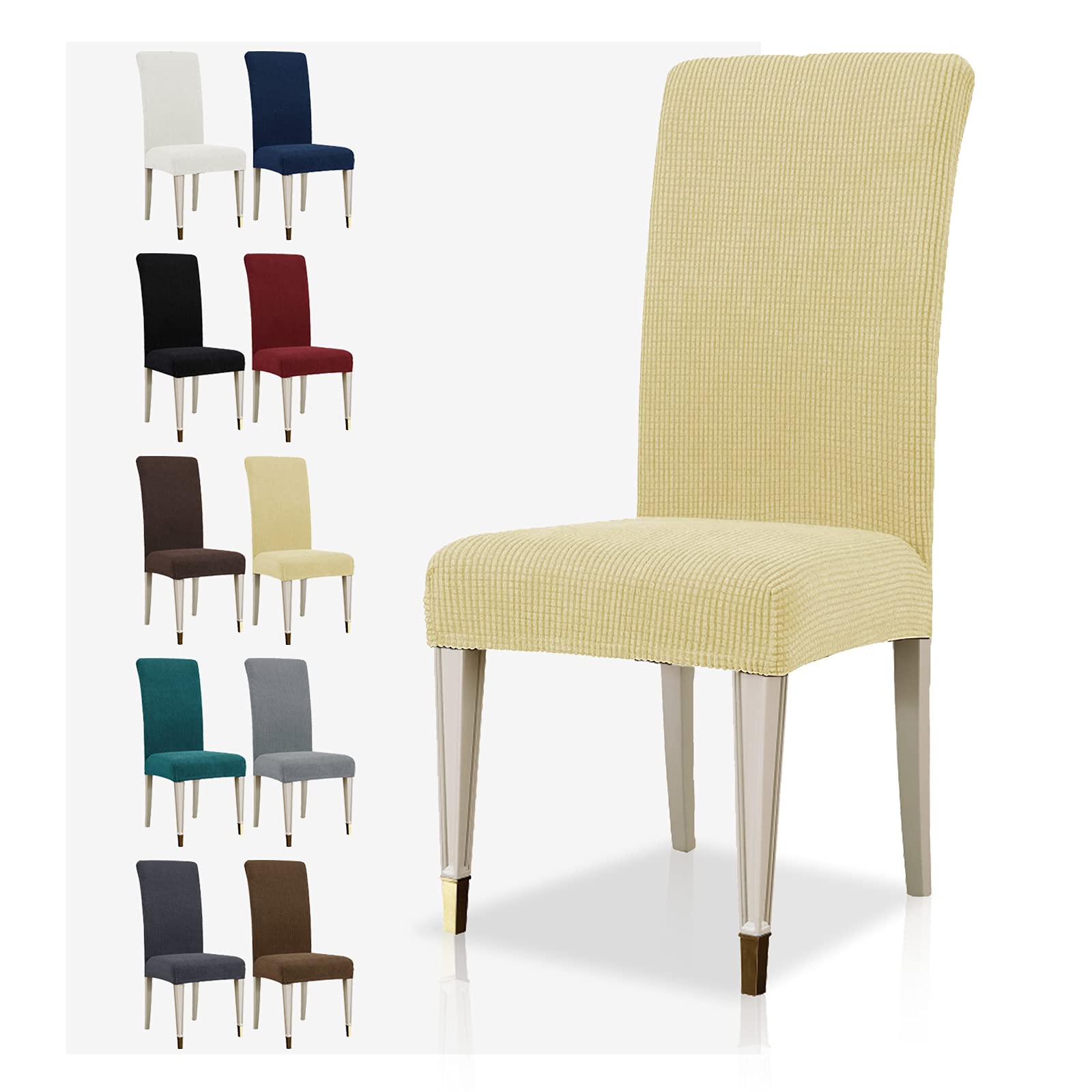 MAXIJIN Super Stretch Dining Room Chair Cover Jacquard Spandex Dining Parsons Chair Slipcover Removable Chair Protector Covers for Dining Room,Hotel,Kitchen,Ceremony (Beige