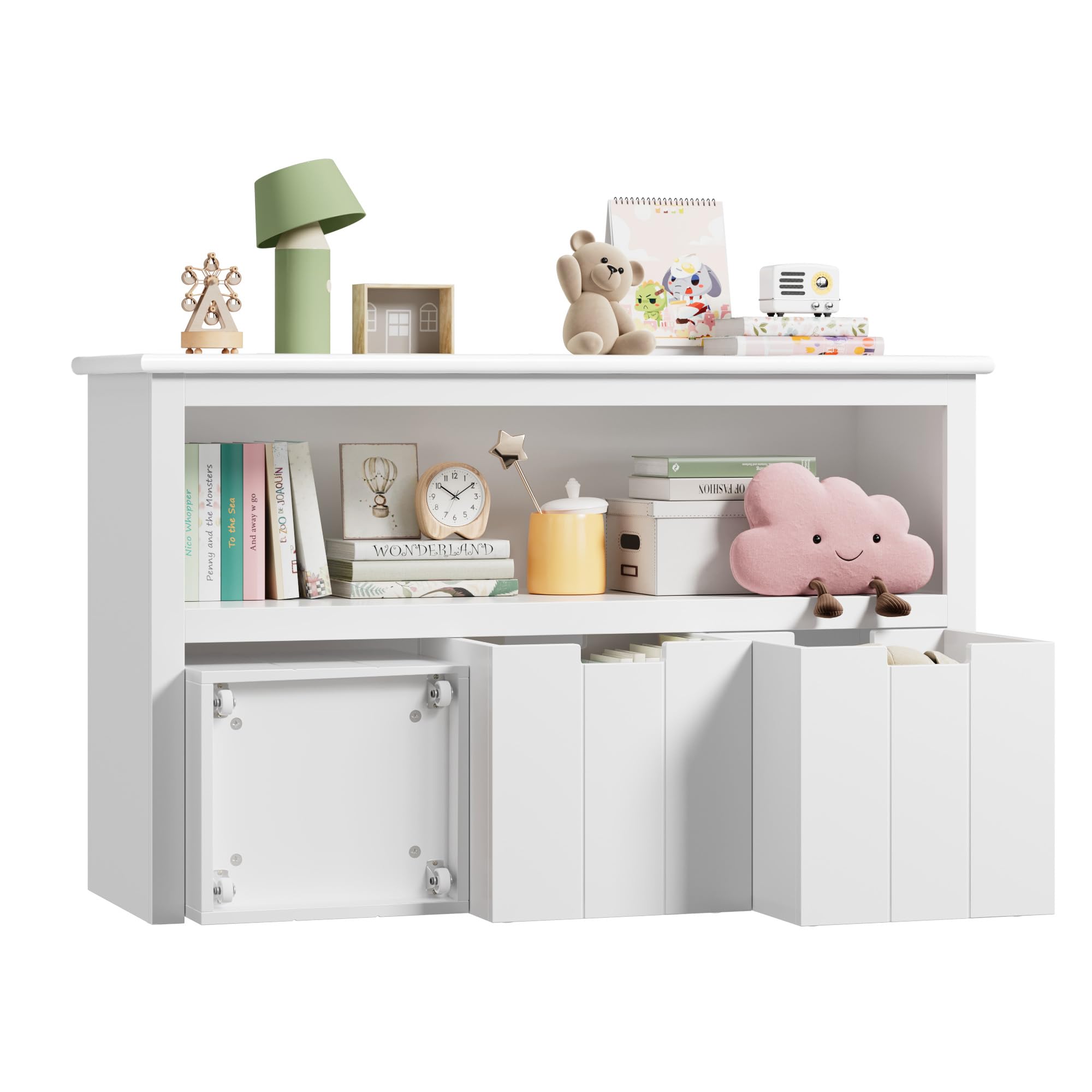 FOREHILL Meuble Rangement Jouet Bibliothèque pour Enfants Étagère Armoire de Rangement avec 3 Tiroirs Roulants Blanc 102x33x61.5cm