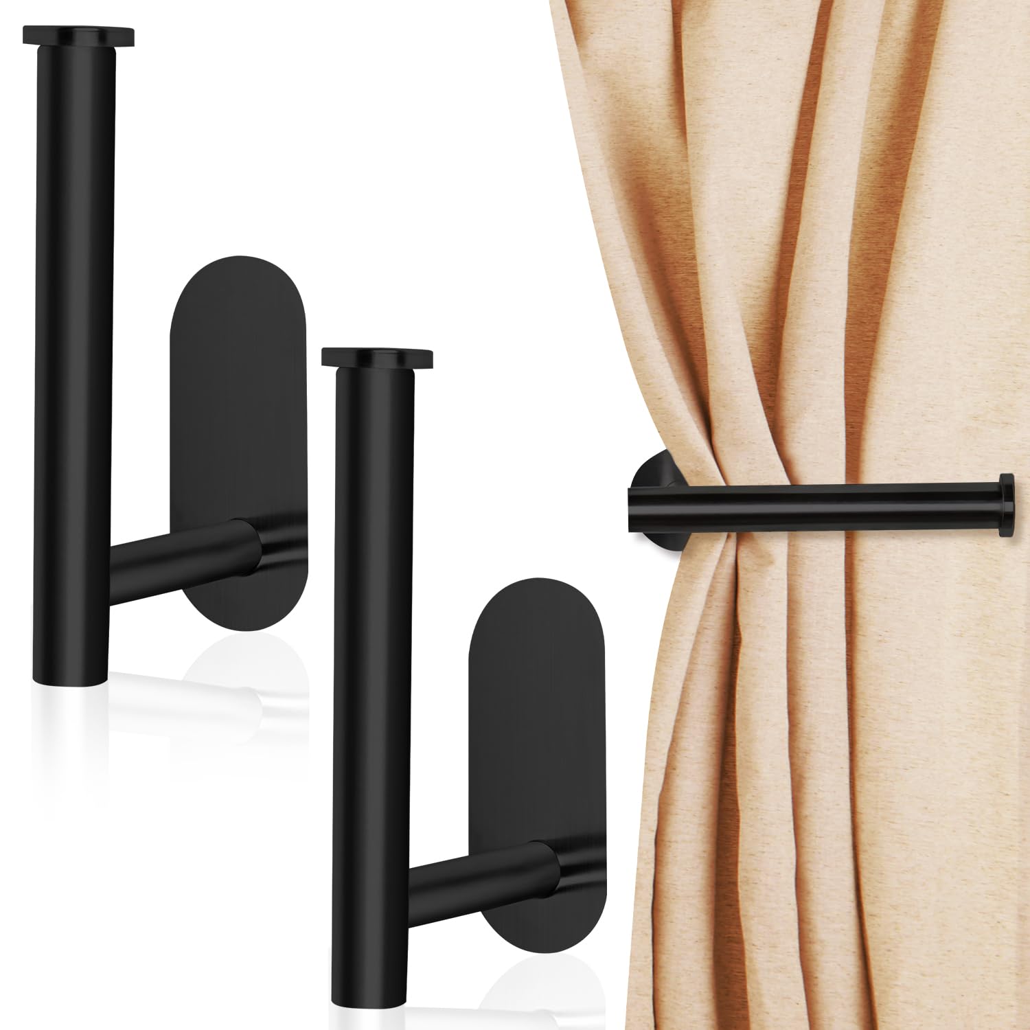 Crochets pour embrasses de Rideaux, 2 Crochets pour embrasses de Rideaux, embrasses de Rideaux en métal, embrasses de Rideaux adhésives, Crochets pour Supports de Rideaux (Noir