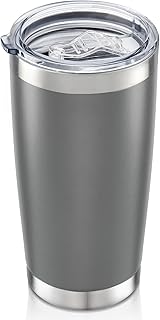 20 oz Tumbler with Lid Stainless Steel Insulated Tumblers, 1 Pack | Leak Proof Lid, Double Wall & Vacuum, Powder Coated, Fit Most Car Cup Holders, for Cold and Hot Drinks, Grey