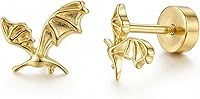 Yeqeyiq Bearded Dragon Earrings for Women - Gold Tone Pterosaur Dinosaur Studs, Comfortable Flat Screw Back